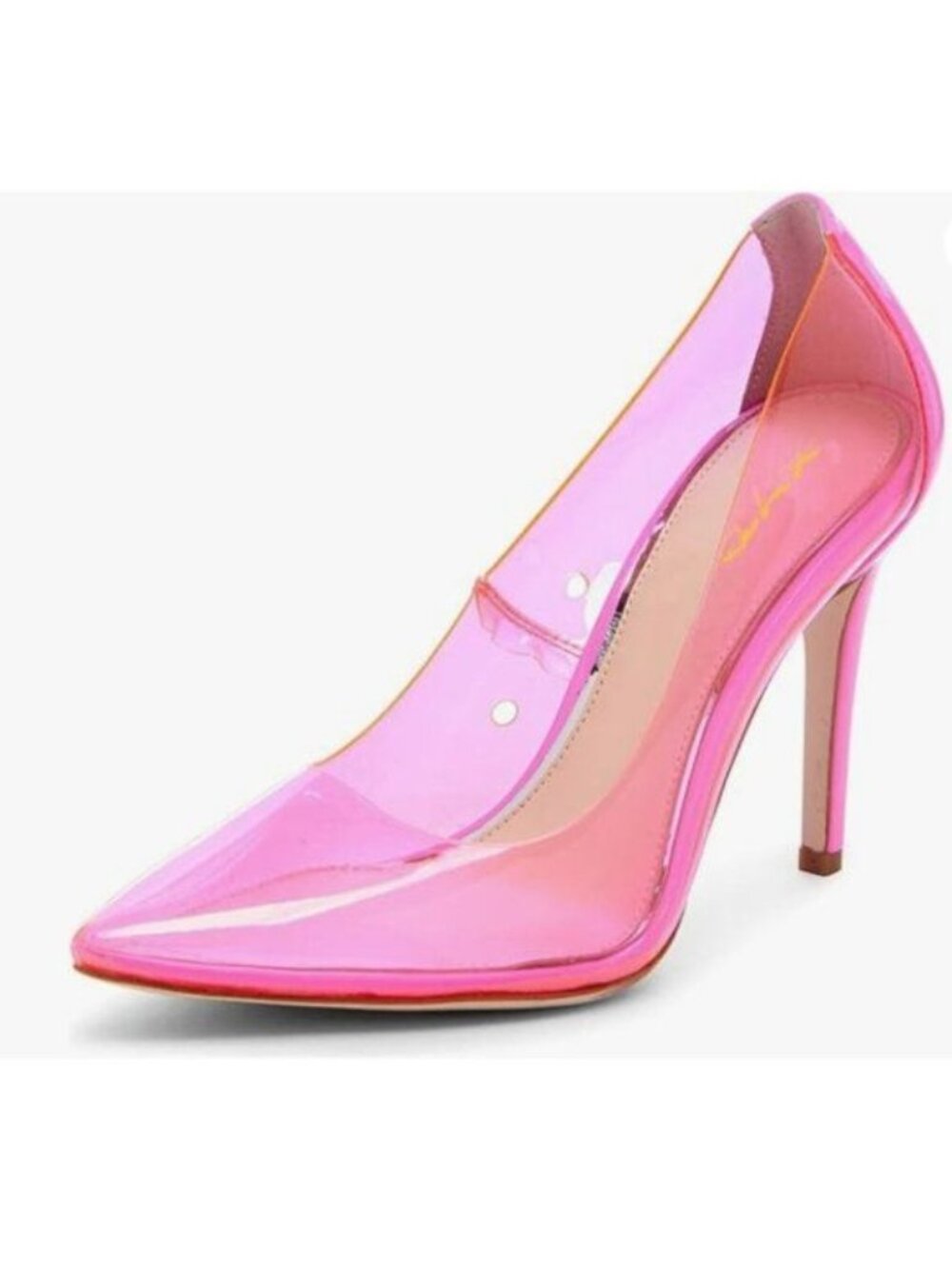 XYD Fuchsia Clear Transparent PVC Slip On Pumps High Heel Pointed Toe Shoes